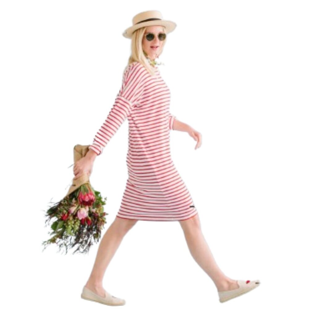 SONNET JAMES Play Dress Ava Red Pink Stripe Midi